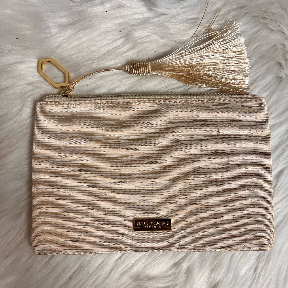 Bulgari Beige Textured Cosmetic Bag with Tassel